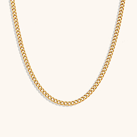 Minimalist Gold Cuban Link Chain Necklace in Stainless Steel (18K Plated)