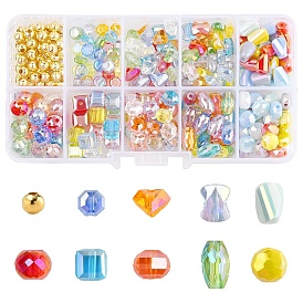 Kit de fabricación de joyería diy, incluyendo cuentas espaciadoras de vidrio y hierro transparentes, formas mixtas