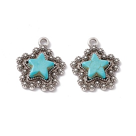 Synthetic Turquoise Pendants, Star Charms, with Rack Plating Alloy Findings