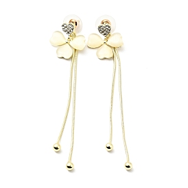 Crystal Rhinestone Heart with Clover Dangle Stud Earrings, Brass Long Tassel Drop Earrings with 925 Sterling Silver Pins for Women
