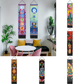 Tapisserie murale en polyester sur le thème des chakras, Tapisserie de style bohème pour décoration de chambre à coucher et de salon, rectangle