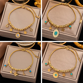 Vintage Luxury Devil Eye Turquoise Stainless Steel Bracelet for Women