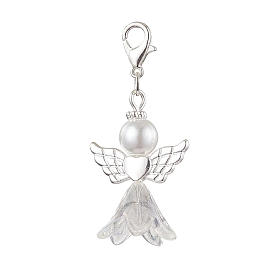 Angel Glass & Glass Pearl Pendant Decorations, Alloy Lobster Clasp Charms for Bag Ornaments