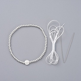 925 ensembles de bracelets extensibles en perles en argent sterling, avec fil artisanal en queue de tigre, chaîne de cristal élastique plat, sac en velours et tissu de polissage argenté, plat rond avec une spirale