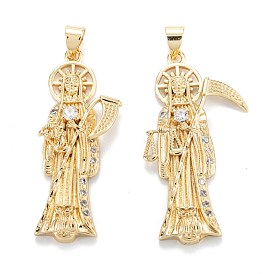 Brass Micro Pave Clear Cubic Zirconia Pendants, Long-Lasting Plated, Death