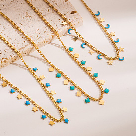 Stylish Blue Oil Drop Pendant Titanium Steel Necklace for Women