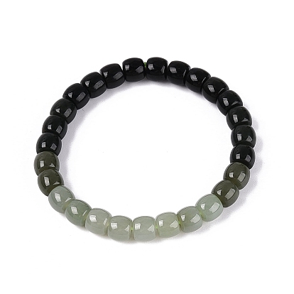 Gradient Color Natural Myanmar Jade Barrel Beaded Stretch Bracelets