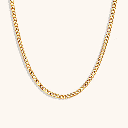 Minimalist Gold Cuban Link Chain Necklace in Stainless Steel (18K Plated)