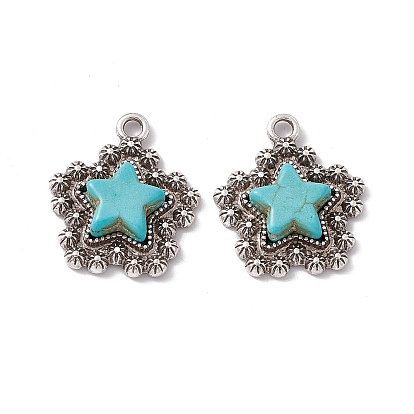 Synthetic Turquoise Pendants, Star Charms, with Rack Plating Alloy Findings