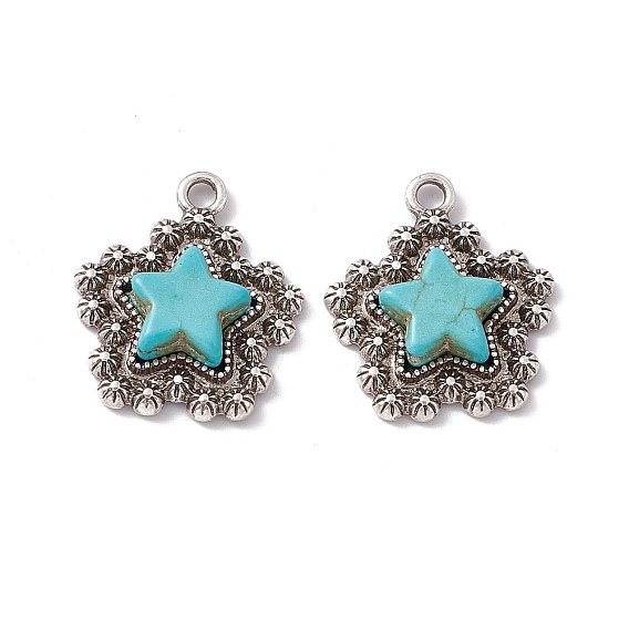Synthetic Turquoise Pendants, Star Charms, with Rack Plating Alloy Findings