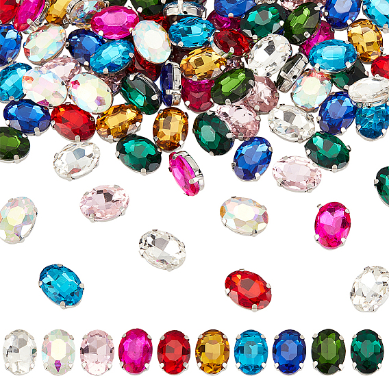 100 шт 10 цвета пришить горный хрусталь, многожильных ссылки, стекло горный хрусталь, с настройками латуни, аксессуары для одежды, граненые, овальные