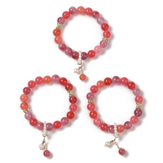 10.5 Эластичные браслеты из окрашенных натуральных драгоценных камней и натурального жемчуга круглой формы диаметром мм., латунные браслеты с подвесками для женщин