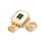Rack Plating Brass Pave Green Cubic Zirconia Fold Over Clasps, with Shell, Cadmium Free & Lead Free, Long-Lasting Plated, Rectangle