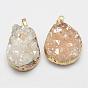 Electroplated Natural Crystal Pendants, with Golden Tone Brass Findings, Dyed, Nuggets