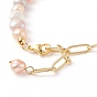 2 pcs 2 bracelets à maillons perlés de couleur naturelle sertis de chaînes de trombones en laiton pour femmes