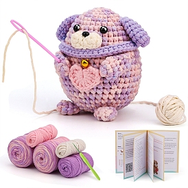 DIY Crochet Kits, including 4 Colors Yarns, 1Pc Crochet Needle, 3Pcs Safrty Eyes, 4Pcs Eye Pads, 1Pc Metal Bell, 3Pcs Eye Needle, 10Pcs Stitch Marker and 1Pc Threader
