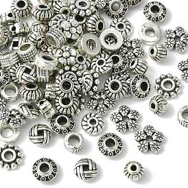100Pcs 10 Style Tibetan Style Alloy Spacer Beads, Mixed Shapes
