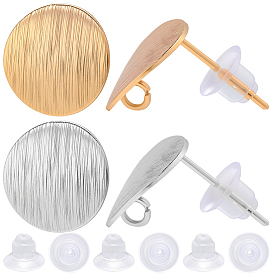 20шт. 2 цвета латунные серьги-гвоздики, с петлей, плоско-круглые, без никеля , 20 гайки ушные пластиковые