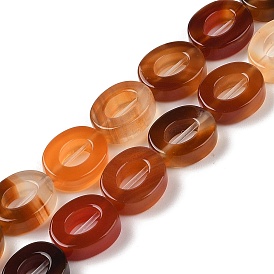 Natural Red Agate Beads Strands, Hollow Flat Oval, Number Zero Beads