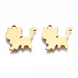201 Stainless Steel Charms, Laser Cut Pendants, Cat