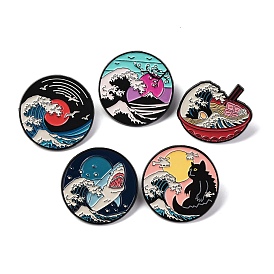 Sea Wave Scenery Theme Enamel Pins, Black Alloy Badge for Backpack Clothes