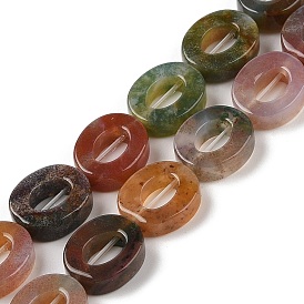 Natural Indian Agate Beads Strands, Hollow Flat Oval, Number Zero Beads