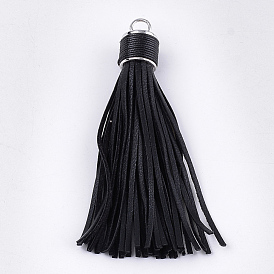 PU Leather Tassel Big Pendants Decorations, with Alloy Findings, Platinum