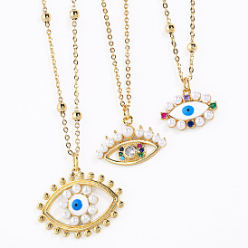 Fashionable Devil Eye Pendant Necklace with Micro-inlaid Pearls and Colorful Diamonds