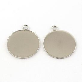 304 Stainless Steel Pendants, Cabochon Settings, Milled Edge Bezel Cups, Flat Round