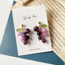s925 silver needle purple crystal grape earrings small and sweet fruit earrings short tassel earrings screw ear clips
