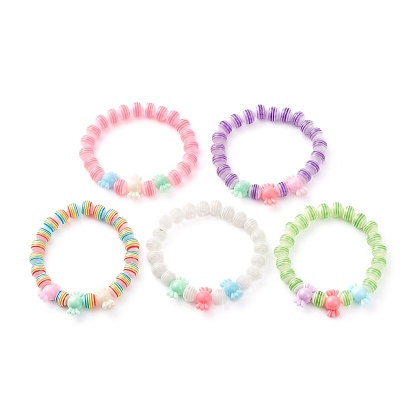 Stretch Kids Bracelets, with Opaque Candy Solid Color Acrylic & Transparent Stripe Resin Beads