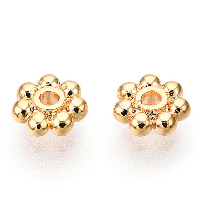 Brass Daisy Spacer Beads, Nickel Free, Real 18K Gold Plated