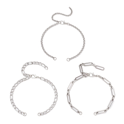 3 шт. 3 стили 304 изготовление браслетов-цепочек из нержавеющей стали, с цинковым сплавом застежками омаров коготь