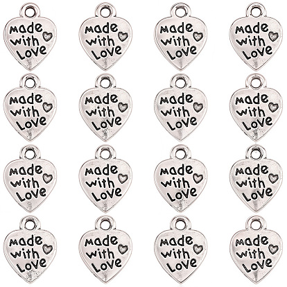 100Шармы из сплава в тибетском стиле, сердце с словом Сделано с любовью, на день Святого Валентина