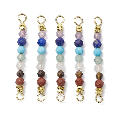 Натуральные и синтетические круглые драгоценные камни ограненные круглые бусины чакра соединительные подвески, с 304 петлями из нержавеющей стали, золотые, смешанные окрашенные и неокрашенные