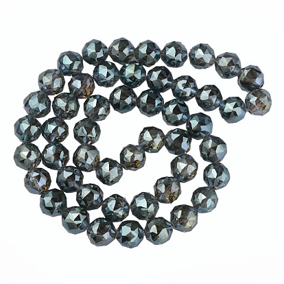 Electroplate Transparent Glass Beads Strands, Half Plated, Faceted, Round