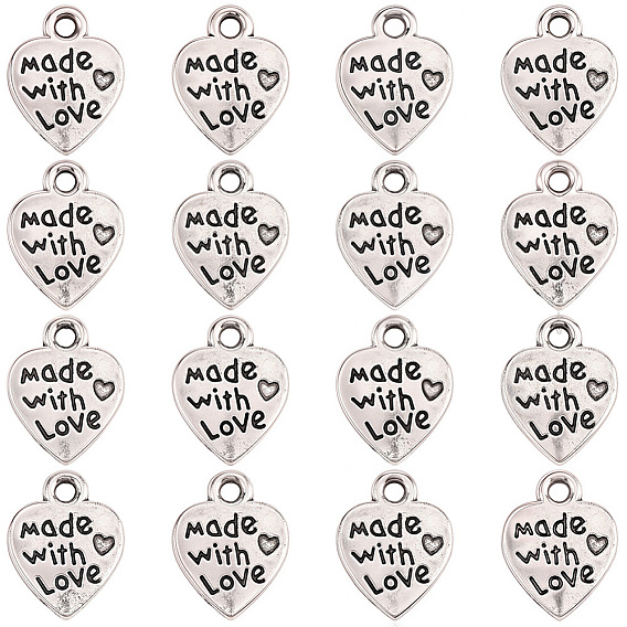 100Шармы из сплава в тибетском стиле, сердце с словом Сделано с любовью, на день Святого Валентина