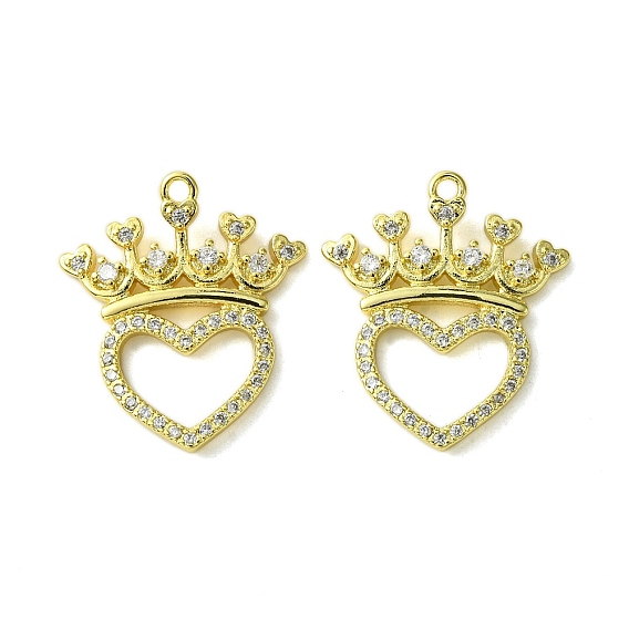 Eco-Friendly Brass Micro Pave Cubic Zirconia Pendants, Long-Lasting Plated, Real 18K Gold Plated, Cadmium Free & Lead Free, Heart
