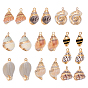 20pcs 10 styles pendentifs en coquillages mixtes naturels électroplaqués, breloques en forme de coquillage, avec les accessoires en laiton, or