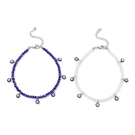 2 шт. 2 цвета 304 браслеты на ногу из нержавеющей стали с синей эмалью от сглаза, стеклянные бусины, кисточки для женщин и мужчин, цвет нержавеющей стали