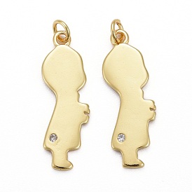 Brass Micro Pave Clear Cubic Zirconia Pendants, Long-Lasting Plated