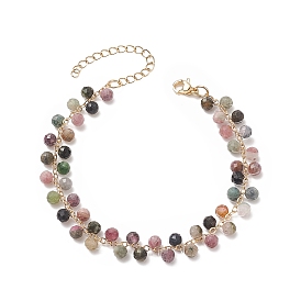 Bracelet à breloques perles rondes en tourmaline naturelle, bijoux en laiton pour femmes