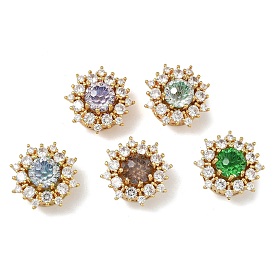 Латунные микро проложить кубического циркония бусы, плоско-круглые, реальный 18 k позолоченный