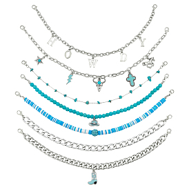 7 шт. цепочка с бусинами в стиле вестерн-ковбоев из синтетической бирюзы, стекла, дерева и полимерной глины, Сплав с застежками когтя омара