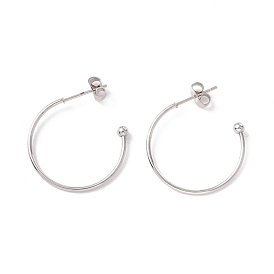 304 Stainless Steel C-shape Stud Earrings, Half Hoop Earrings for Women