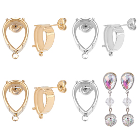 Unicraftale 4 Pairs 2 Colors 304 Stainless Steel Stud Earring Findings, Earring Setting for Rhinestone, with Ear Nuts and Horizontal Loops, Teardrop