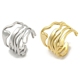 304 Stainless Steel Open Cuff Ring, Hollow Wide Band Rings