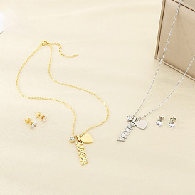 День матери 304 ювелирные наборы из нержавеющей стали, Серьги-гвоздики со стразами и колье с подвеской в виде сердца со словом «мама».