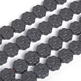 Non-magnetic Synthetic Hematite Beads Strands, Frosted, Carved Flower