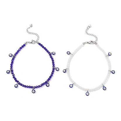 2 шт. 2 цвета 304 браслеты на ногу из нержавеющей стали с синей эмалью от сглаза, стеклянные бусины, кисточки для женщин и мужчин, цвет нержавеющей стали